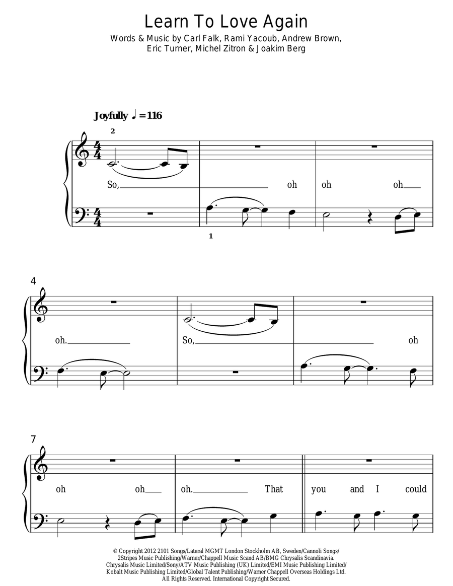Learn To Love Again Easy Piano scores gallery preview page 1