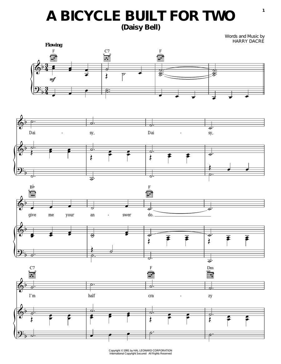 A Bicycle Built For Two (Daisy Bell) Piano, Vocal, Guitar scores gallery preview page 1