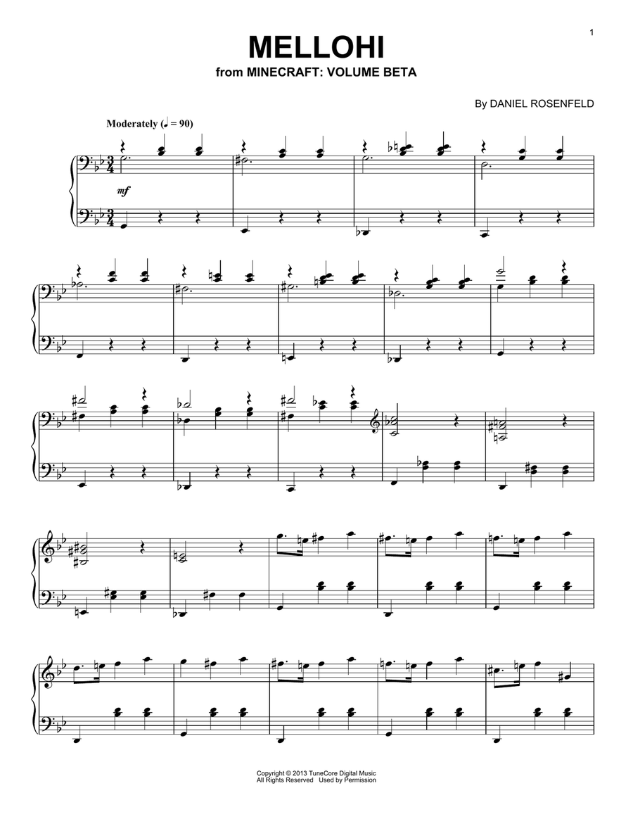 Mellohi (from Minecraft) Piano Solo scores gallery preview page 1
