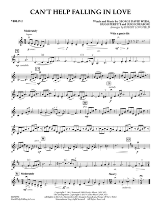 Book cover for Can't Help Falling in Love (arr. Robert Longfield) - Violin 2