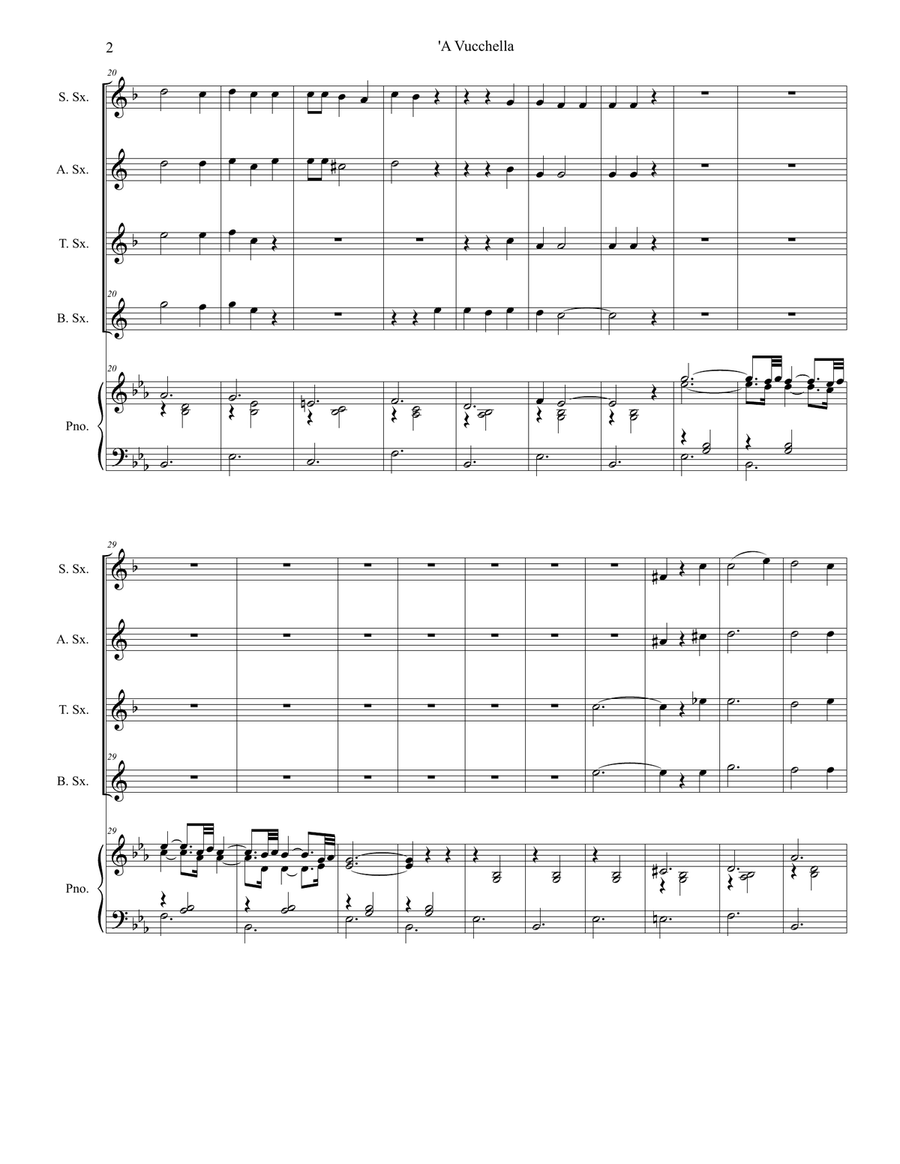 A Vucchella (for Saxophone Quartet and Piano) Woodwind Ensemble scores gallery preview page 3