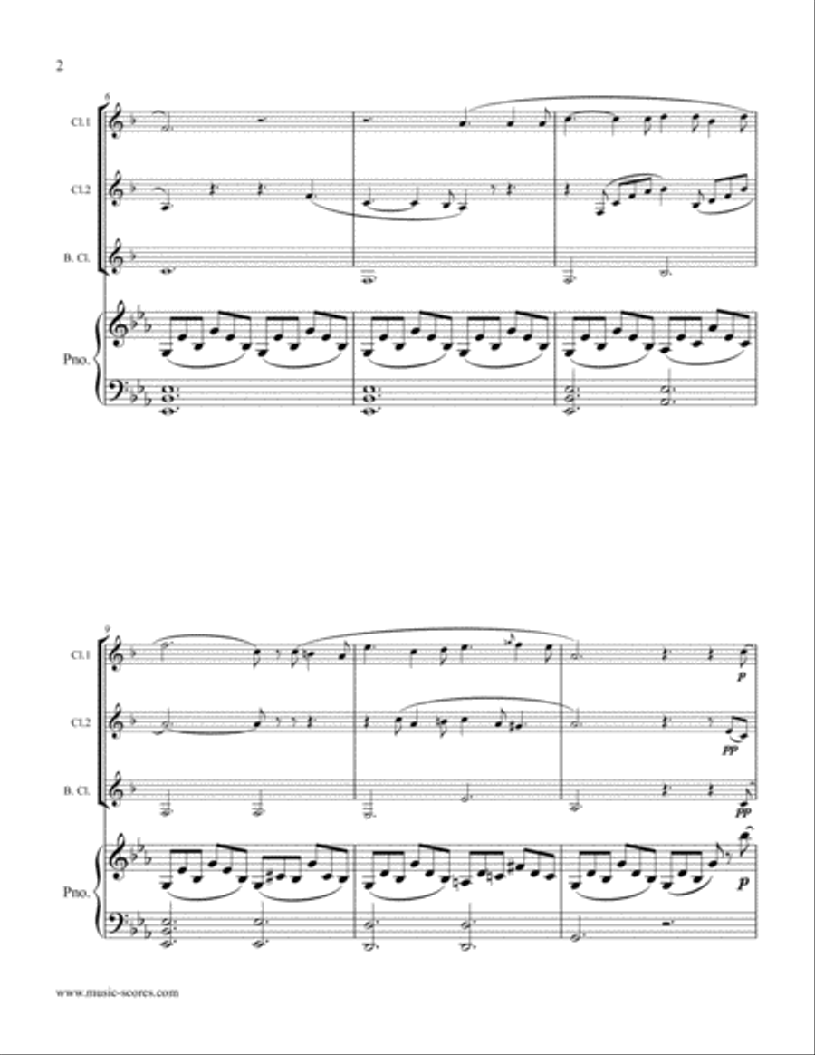 Cantique de Noel; O Holy Night - 2 Clarinets, Bass Clarinet and Piano Bass Clarinet scores gallery preview page 2