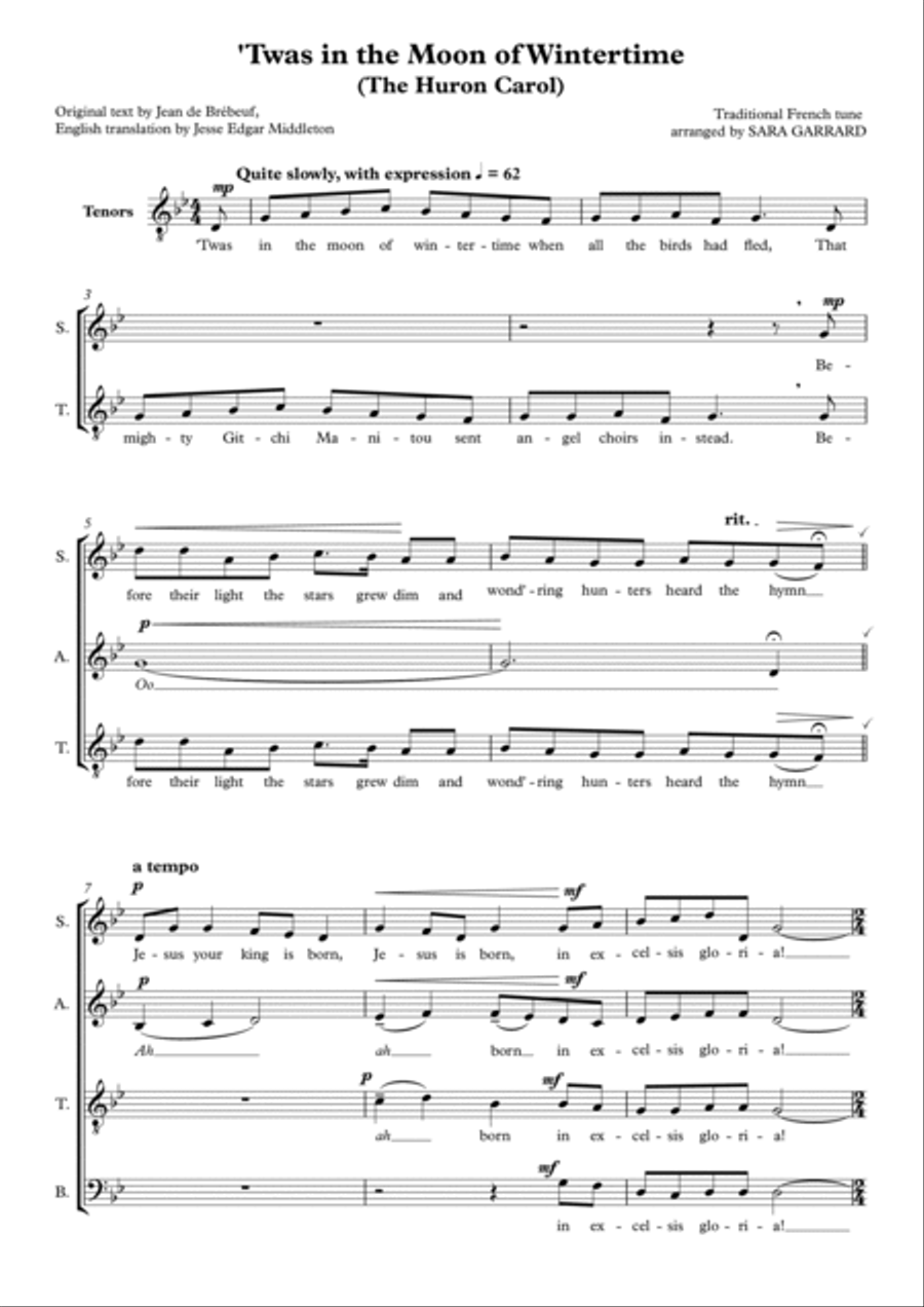 'Twas in the Moon of Wintertime (The Huron Carol) 4-Part scores gallery preview page 2