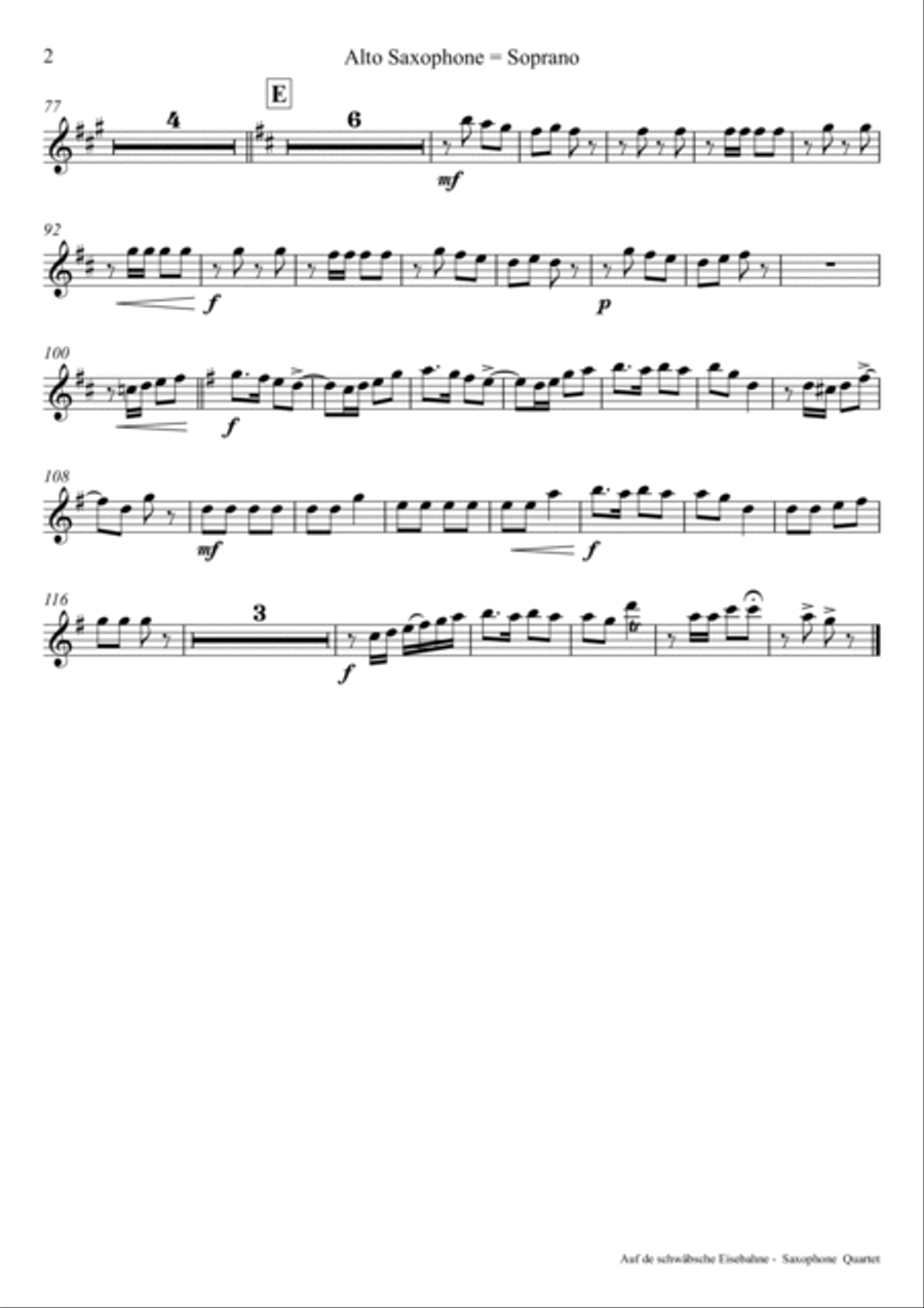 Auf der schäbsche Eisebahne - Swabian anthem/Oktoberfest - Saxophone Quartet Saxophone Quartet scores gallery preview page 5