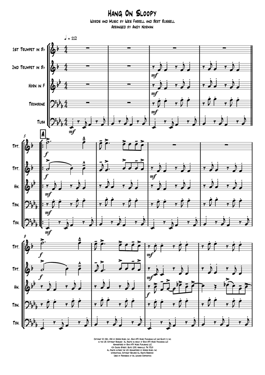 Hang On Sloopy Brass Ensemble scores gallery preview page 3