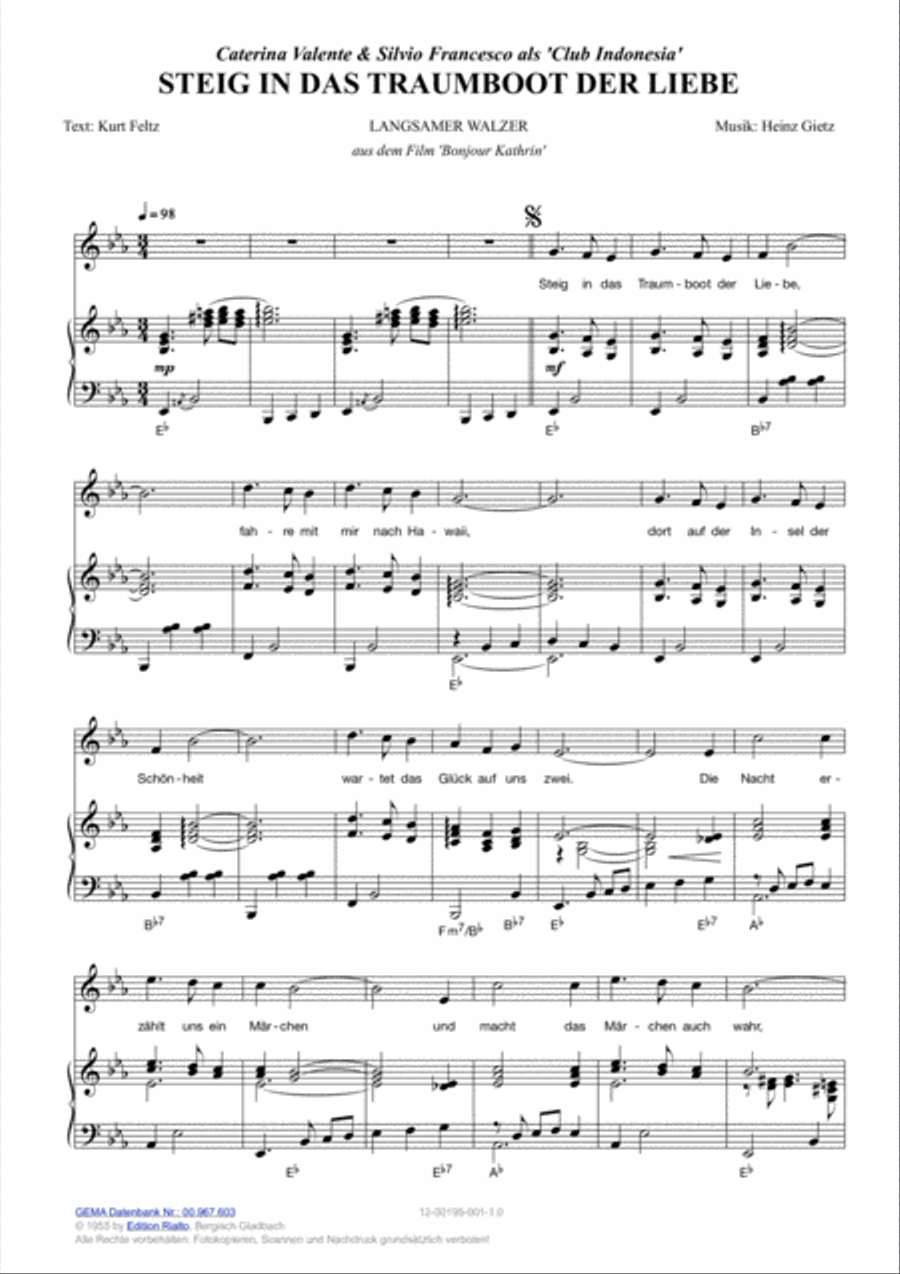 Steig in das Traumboot der Liebe Piano, Vocal, Guitar scores gallery preview page 2