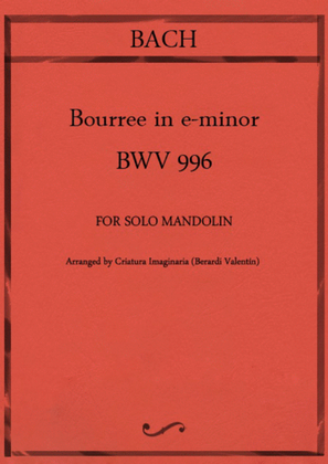 Book cover for Bach - bourree in E minor arr for solo mandolin