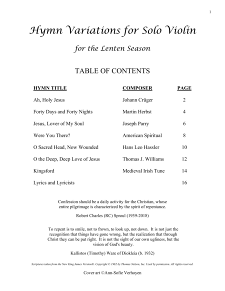 Variations on Lenten Hymns for Solo Violin