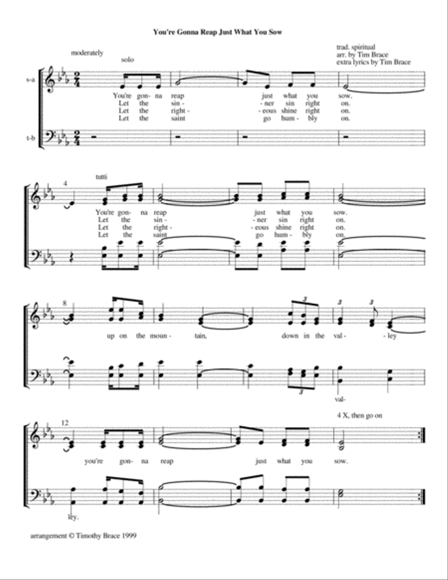 You're Gonna Reap Just What You Sow (traditional African-American spiritual) 4-Part scores gallery preview page 2