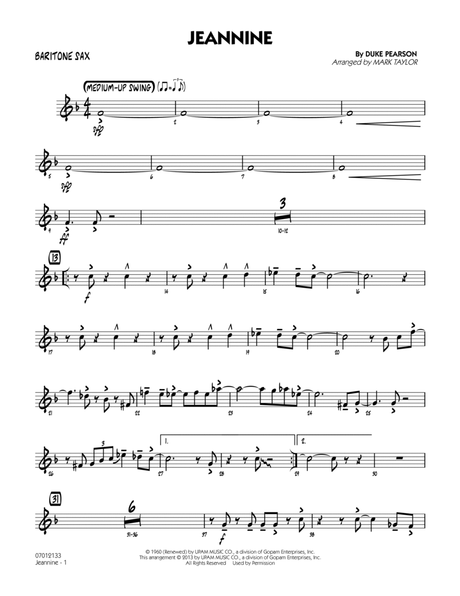 Jeannine - Baritone Sax Jazz Ensemble scores gallery preview page 1