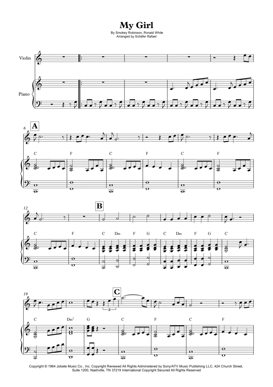 My Girl My Girl Violin Solo scores gallery preview page 1