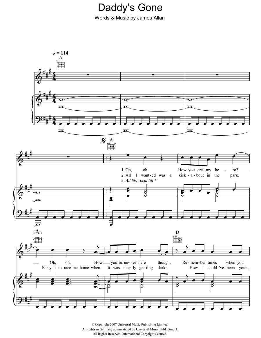 Daddy's Gone Piano, Vocal, Guitar scores gallery preview page 1