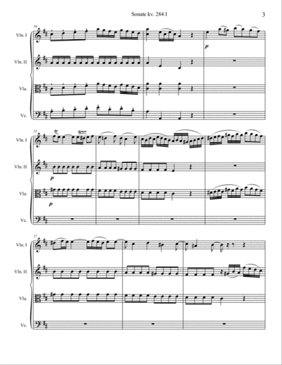 Mozart Sonata kv. 284 for String quartet String Quartet scores gallery preview page 5