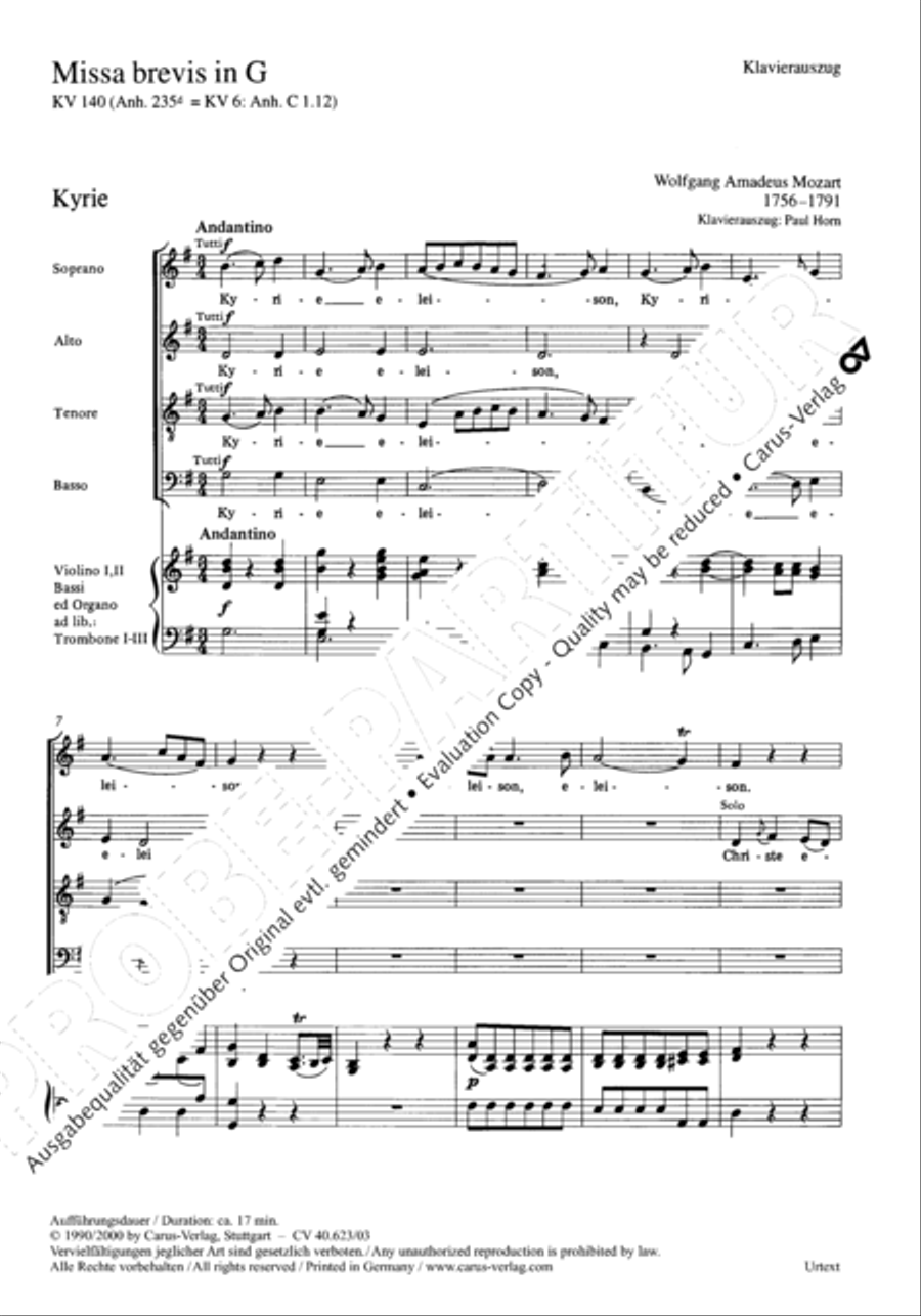 Missa brevis in G major 4-Part scores gallery preview page 4