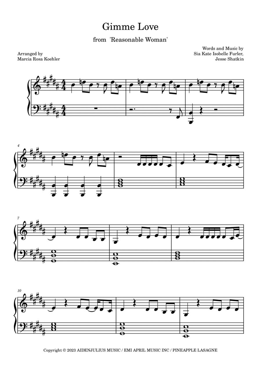 Gimme Love Gimme Love Piano Solo scores gallery preview page 1
