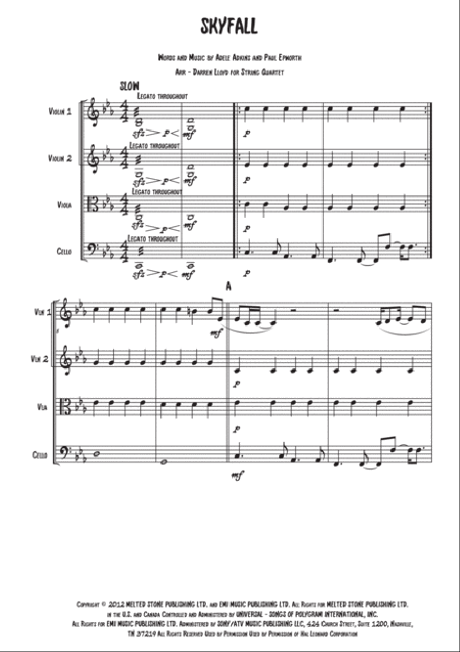 Skyfall String Quartet scores gallery preview page 1