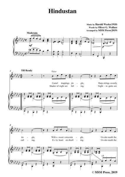 Harold Weeks-Hindustan,in e flat minor,for Voice&Piano image number null