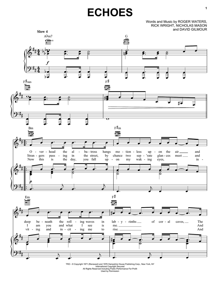 Echoes Piano, Vocal, Guitar scores gallery preview page 1