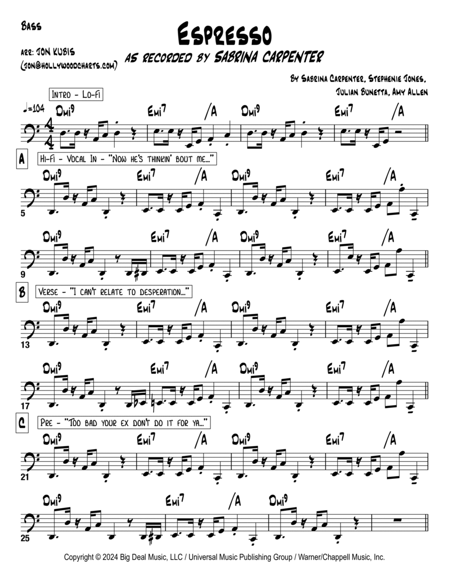 Espresso Bass Guitar scores gallery preview page 1