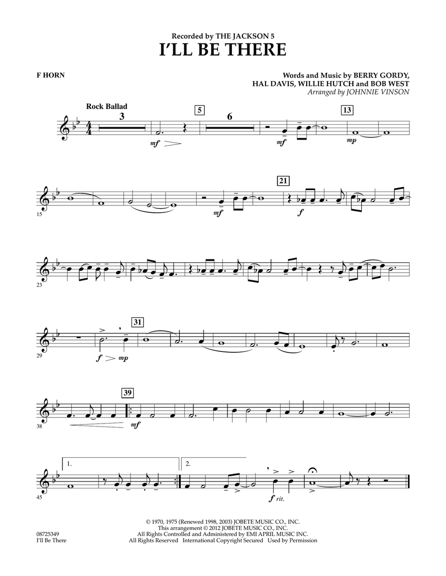 I'll Be There - F Horn Concert Band scores gallery preview page 1
