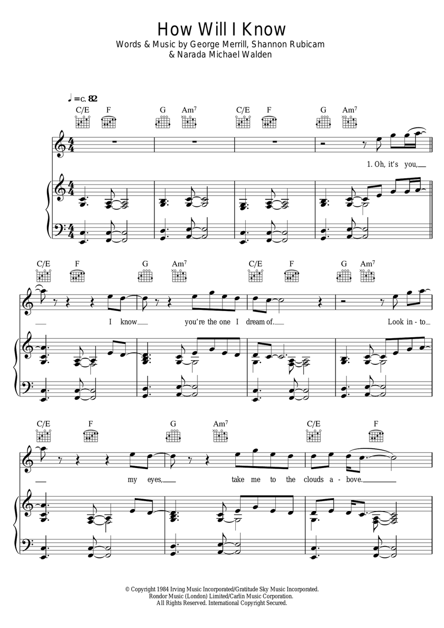 How Will I Know Piano, Vocal scores gallery preview page 1