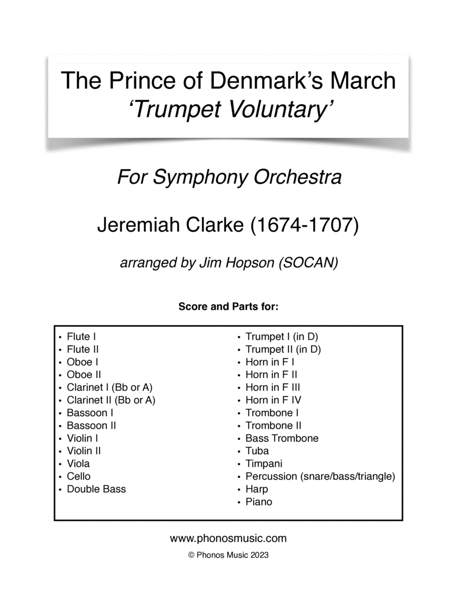 The Prince of Denmark's March (Trumpet Voluntary) Full Orchestra scores gallery preview page 1