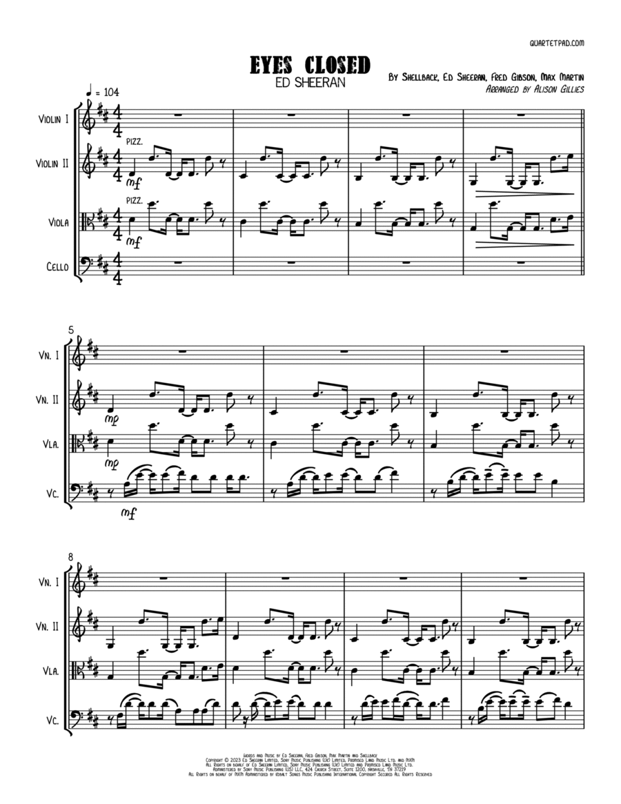 Eyes Closed String Quartet scores gallery preview page 1