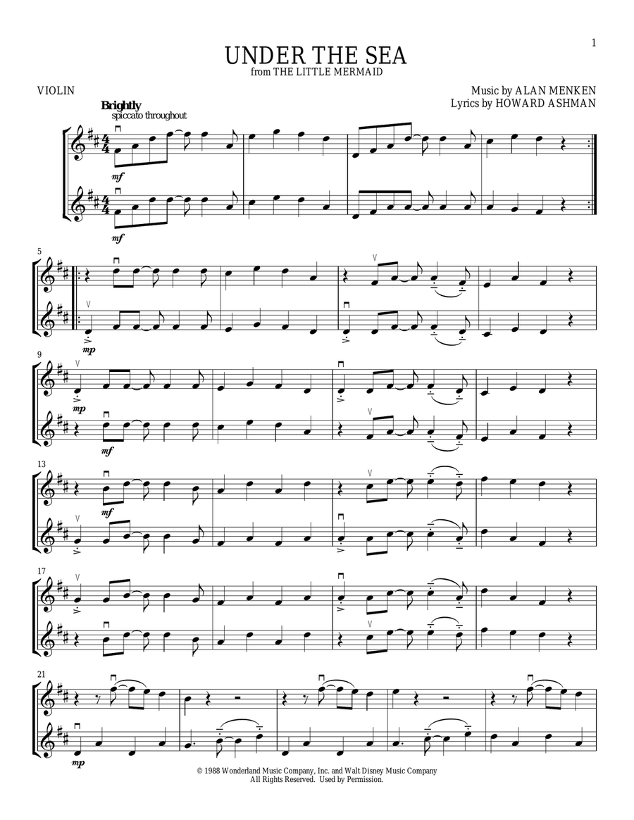 Under The Sea (from The Little Mermaid) String Duet scores gallery preview page 1