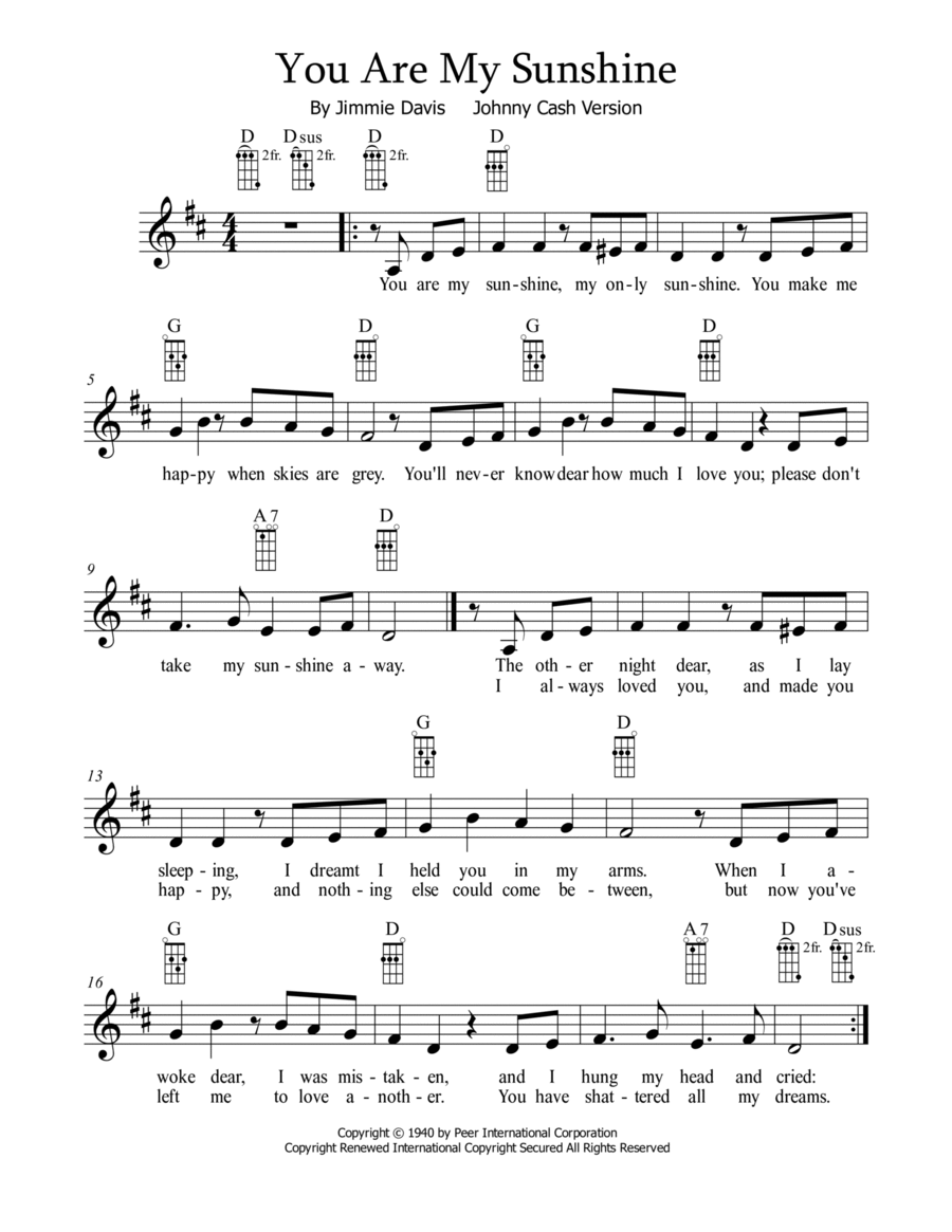 You Are My Sunshine Voice scores gallery preview page 1