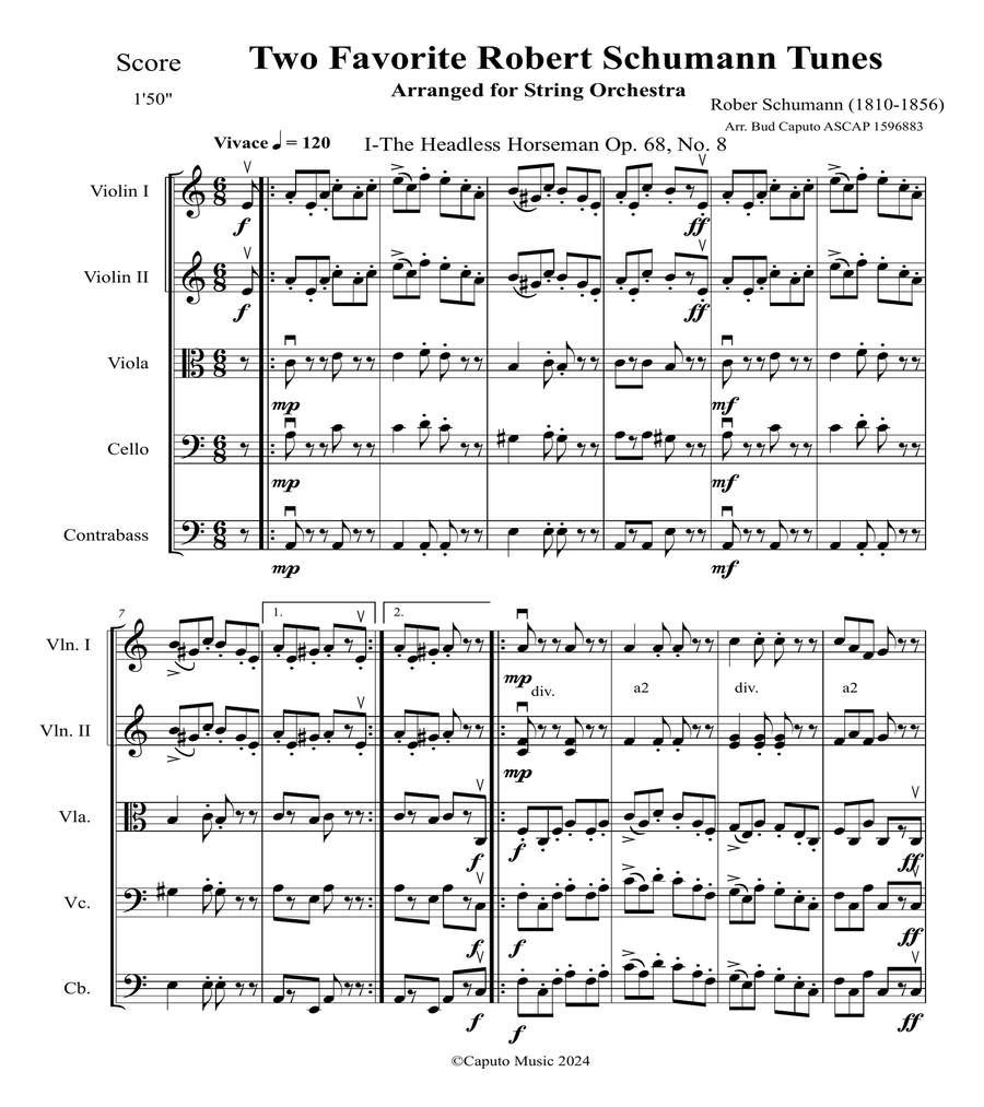 Two Favorite Robert Schumann Tunes Arr. For String Orchestra image number null