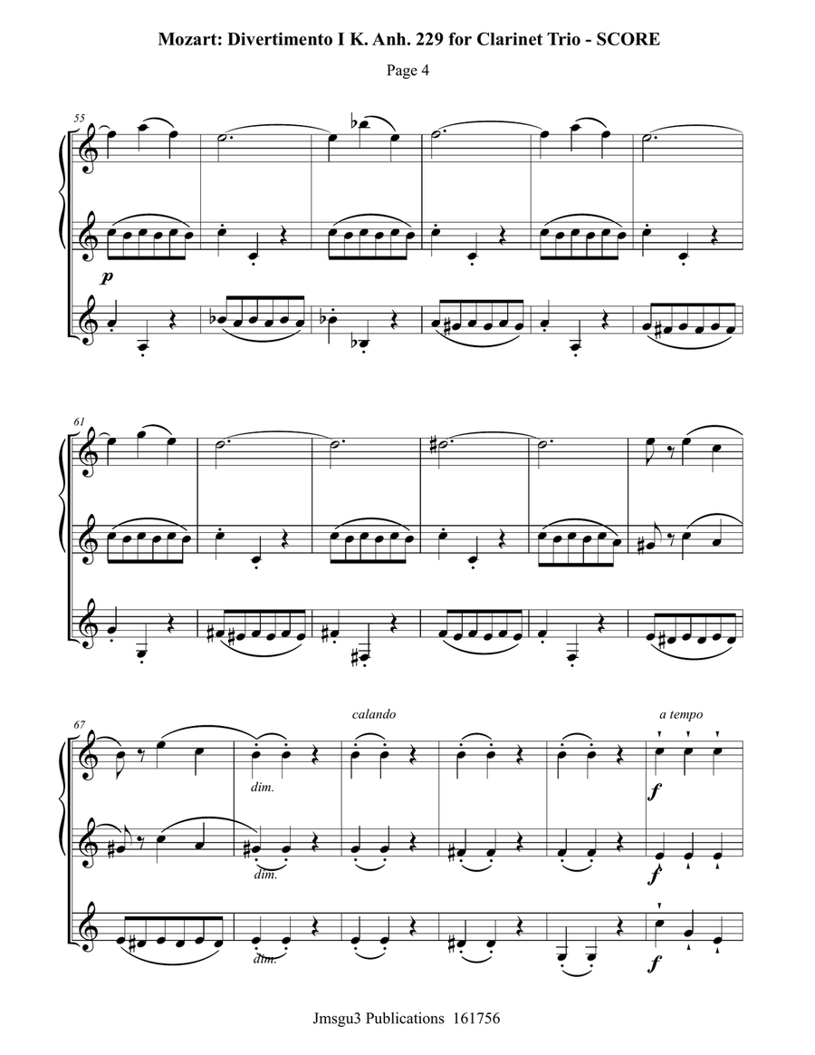 Mozart: Divertimento No. 1 for Clarinet Trio Clarinet Trio scores gallery preview page 4