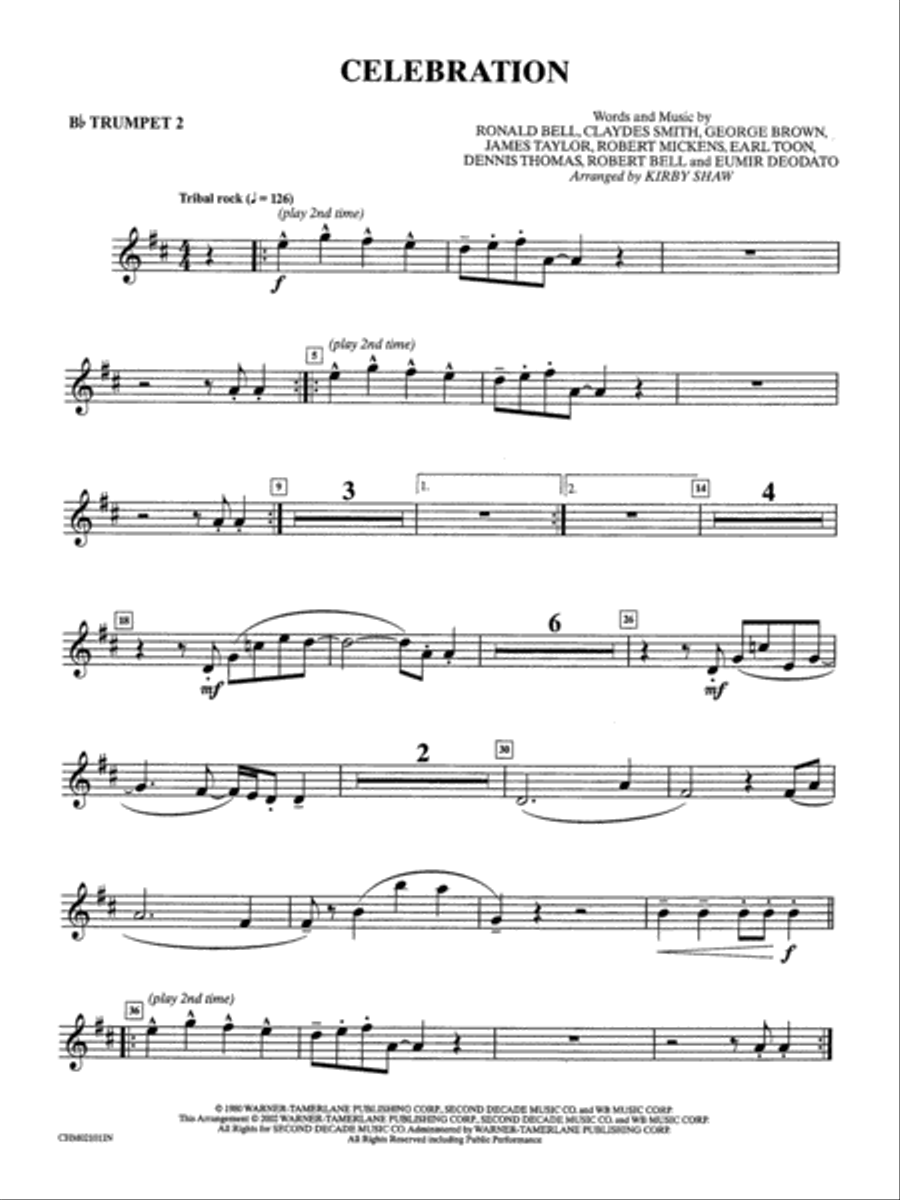 Celebration: 2nd B-flat Trumpet B-Flat Trumpet scores gallery preview page 1