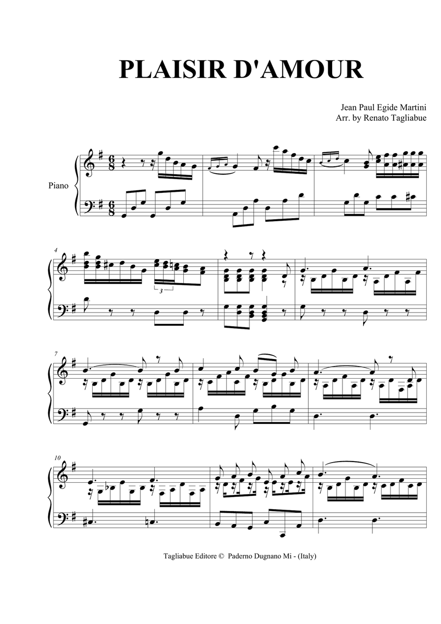 PLAISIR D'AMOUR - Martini - Arr. for Piano Piano Solo scores gallery preview page 2