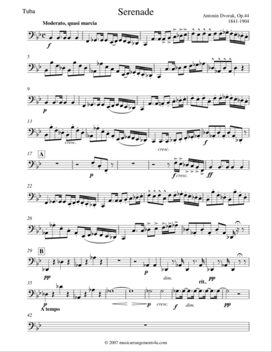 Serenade for Wind Instruments op 44 1st Movement Brass Ensemble scores gallery preview page 1