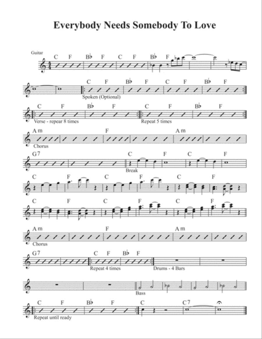 Everybody Needs Somebody To Love Piano, Vocal, Guitar scores gallery preview page 1