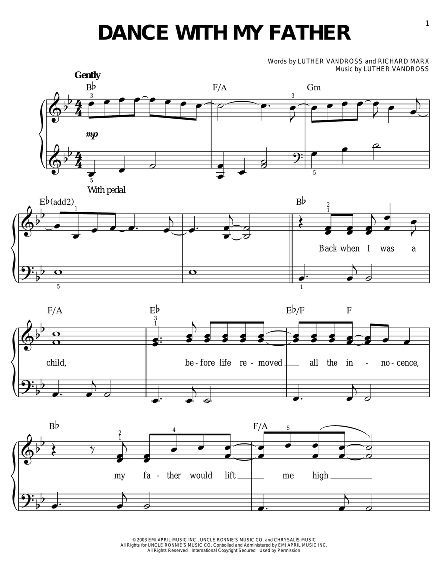 Dance With My Father Dance With My Father Easy Piano scores gallery preview page 1