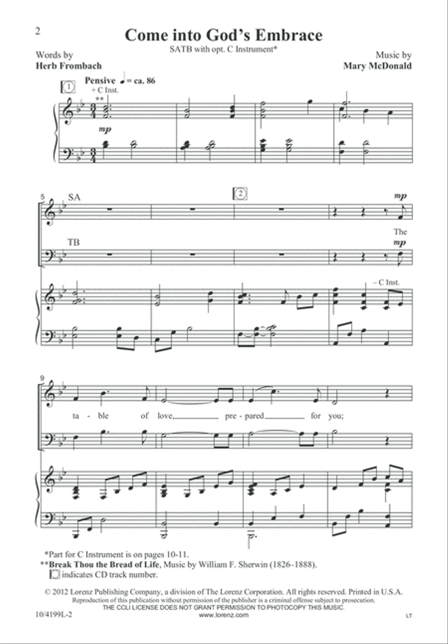 Come into God's Embrace 4-Part scores gallery preview page 2