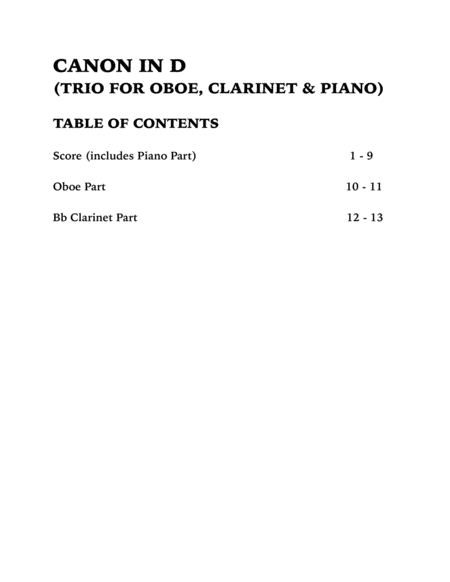 Canon in D (Trio for Oboe, Clarinet and Piano) image number null