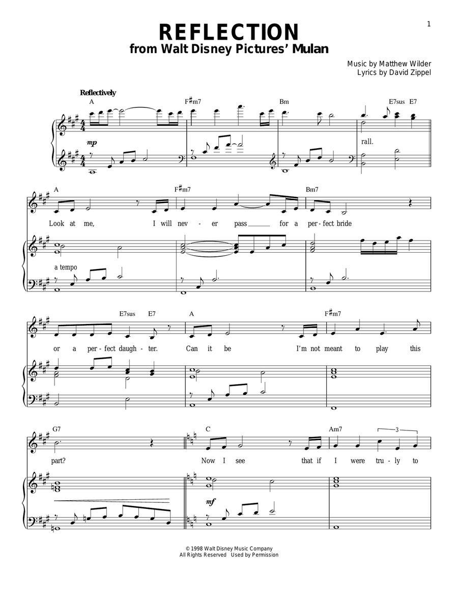 Reflection (from Mulan) Piano, Vocal scores gallery preview page 1
