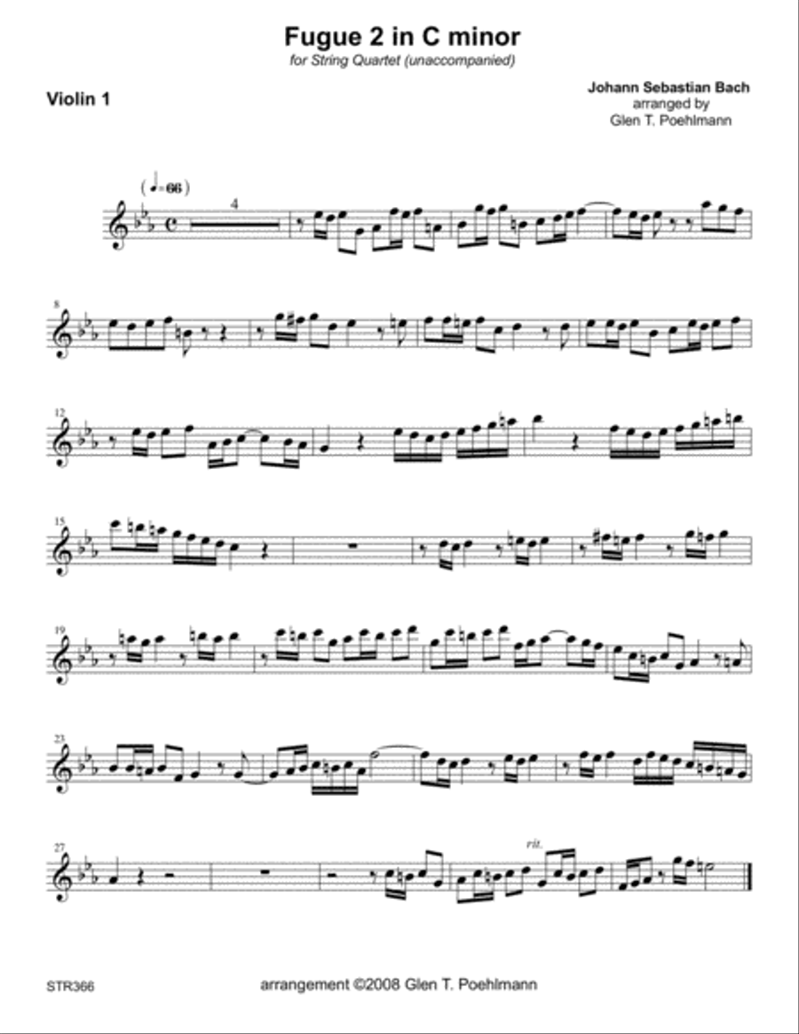 FUGUE #2 in C minor (J.S. Bach) for STRING QUARTET String Quartet scores gallery preview page 4
