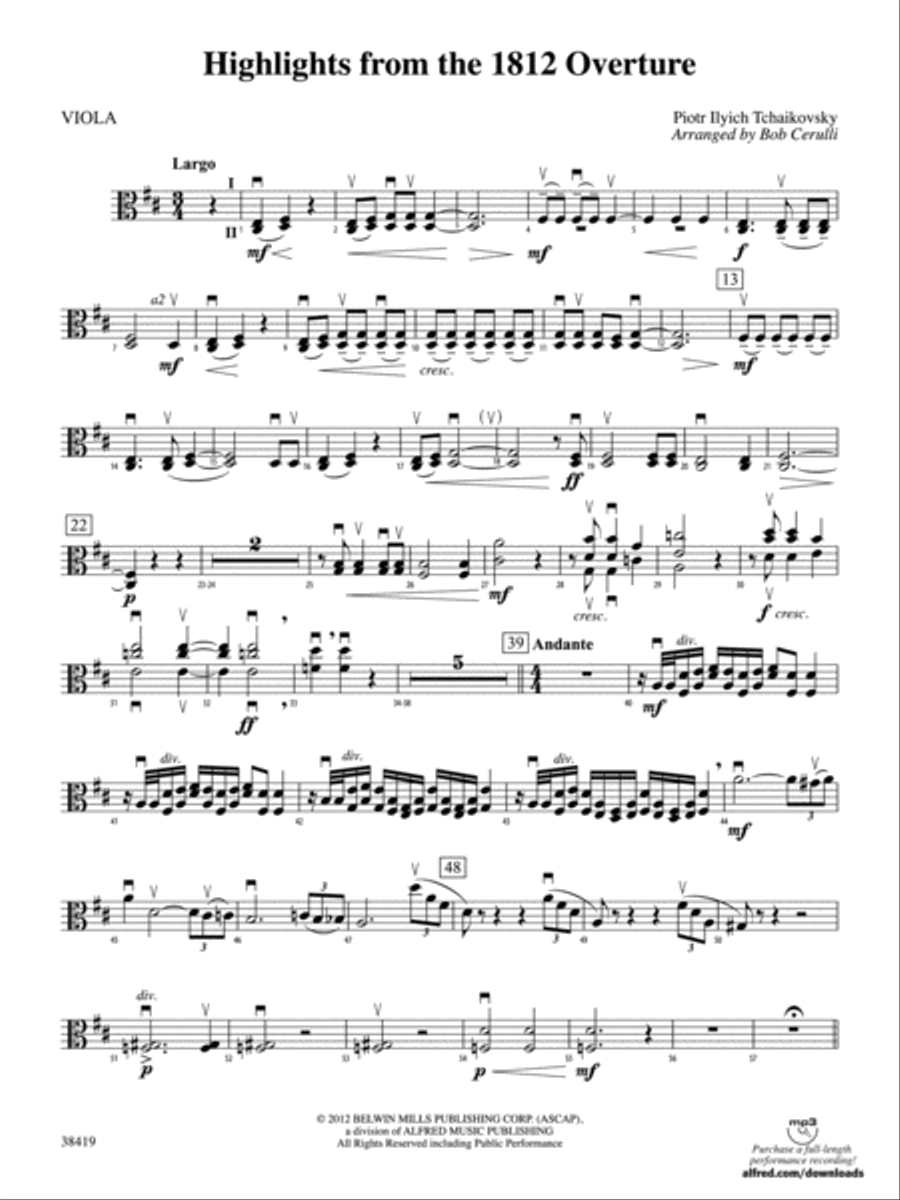 Highlights from the 1812 Overture: Viola String Orchestra scores gallery preview page 1