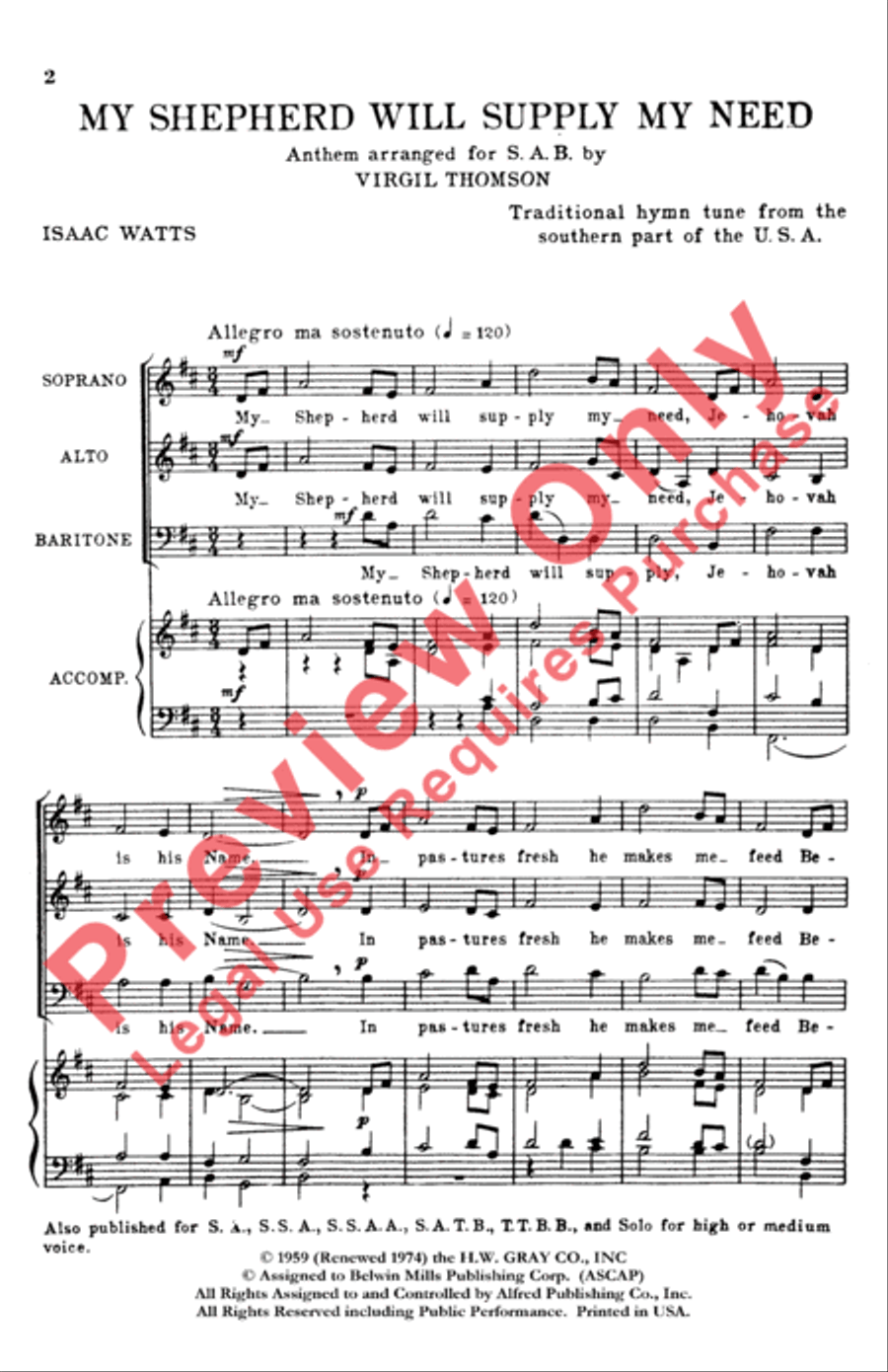 My Shepherd Will Supply My Need 3-Part scores gallery preview page 2