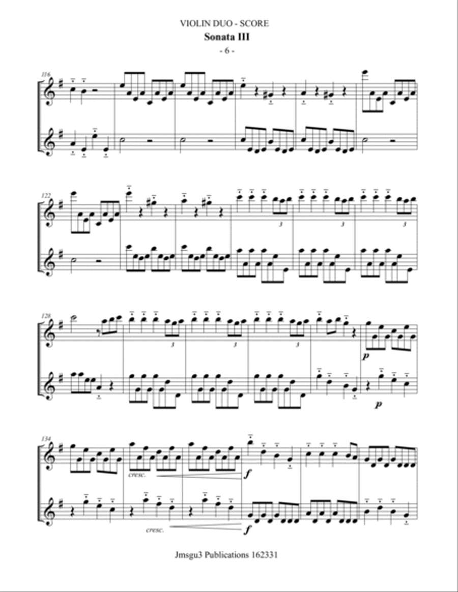 Handel: Sonata No. 3 for Violin Duo String Duet scores gallery preview page 6