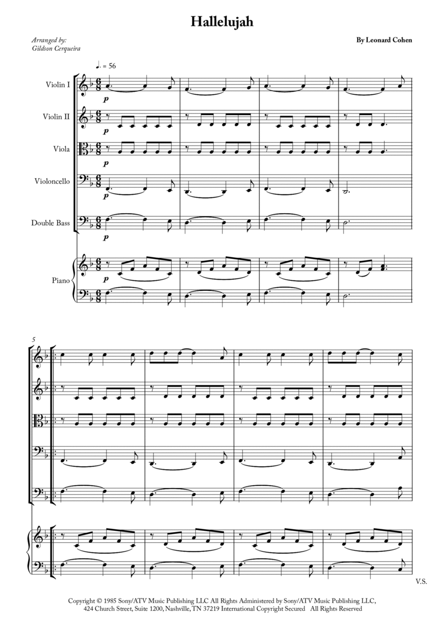 Hallelujah Hallelujah String Quintet scores gallery preview page 1