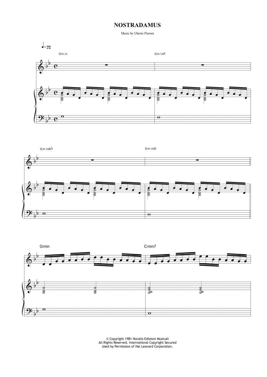Nostradamus Piano, Vocal, Guitar scores gallery preview page 1