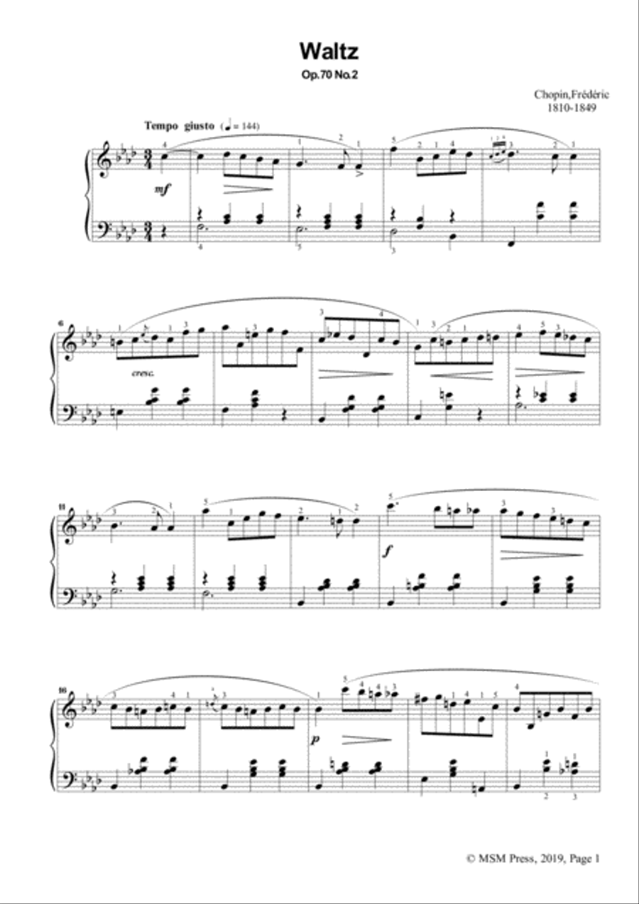Chopin-Waltz Op.70 No.2(Version 2),in f minor,for Piano Piano Solo scores gallery preview page 3