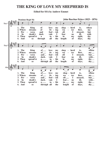 The King Of Love My Shepherd Is A Cappella SSA image number null