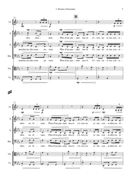 Pensées d'Automne - for SAB Choir, Flute, Clarinet, Viola and Violoncello image number null
