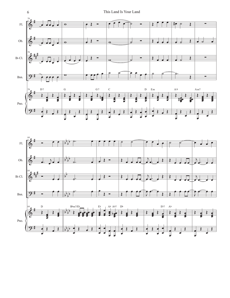 This Land Is Your Land Woodwind Quartet scores gallery preview page 6