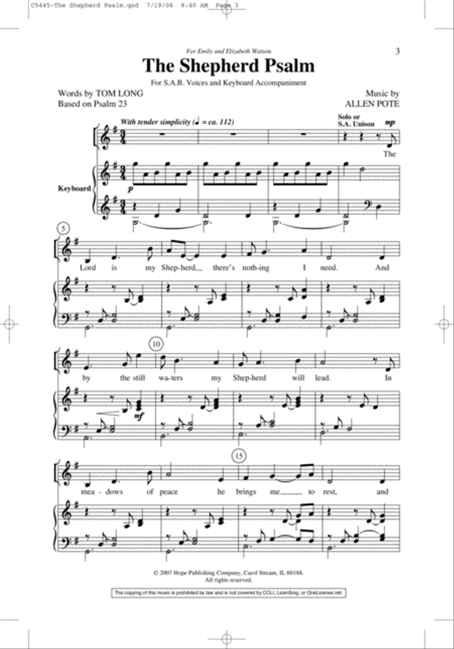 The Shepherd Psalm 3-Part scores gallery preview page 2